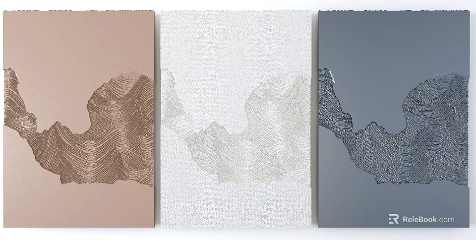 Three Piece Textured Wall Decor with Brown White Gray Canvas and Mountain Wave Patterns 3d model 