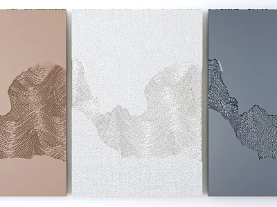 Three Piece Textured Wall Decor with Brown White Gray Canvas and Mountain Wave Patterns 3d model