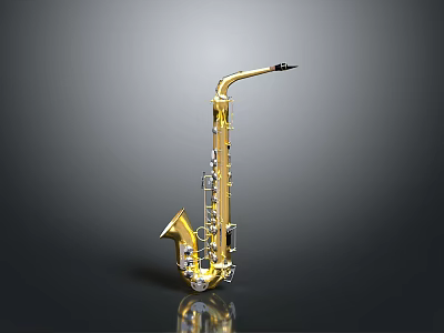 Golden Saxophone Musical Instrument With Shiny Surface And Modern Design 3d model