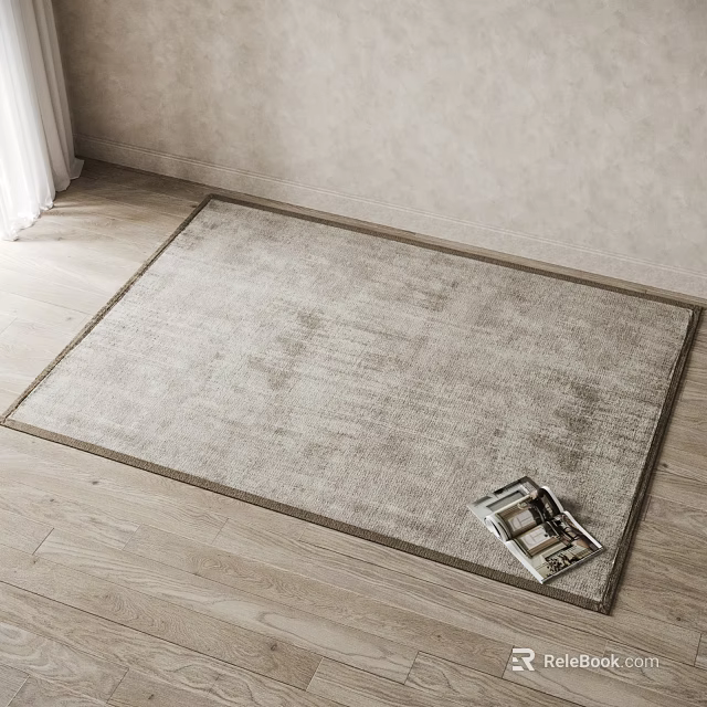 Square Light Toned Rug With Dark Border On Wooden Floor 3d model 