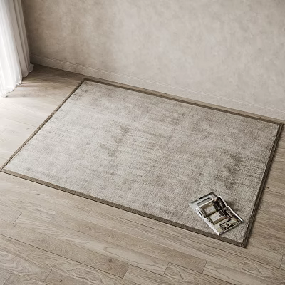 Square Light Toned Rug With Dark Border On Wooden Floor 3d model
