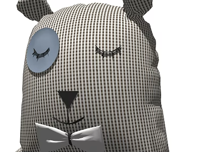 Cute Bear Shaped Pillow with Closed Eyes Eyelashes Bow Tie and Checkered Design 3d model