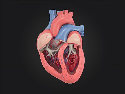 3D Anatomical Model of Human Heart Showing Internal Chambers and Vessels 3d model