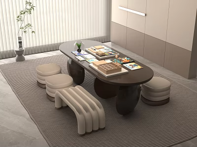 Modern Kids Table with Stools Books Toys and Small Plant in Cozy Interior 3d model