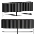 Modern Black Sideboard With Vertical Stripes And Sturdy Metal Legs For Dining Room
