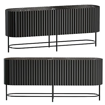 Modern Black Sideboard With Vertical Stripes And Sturdy Metal Legs For Dining Room 3d model