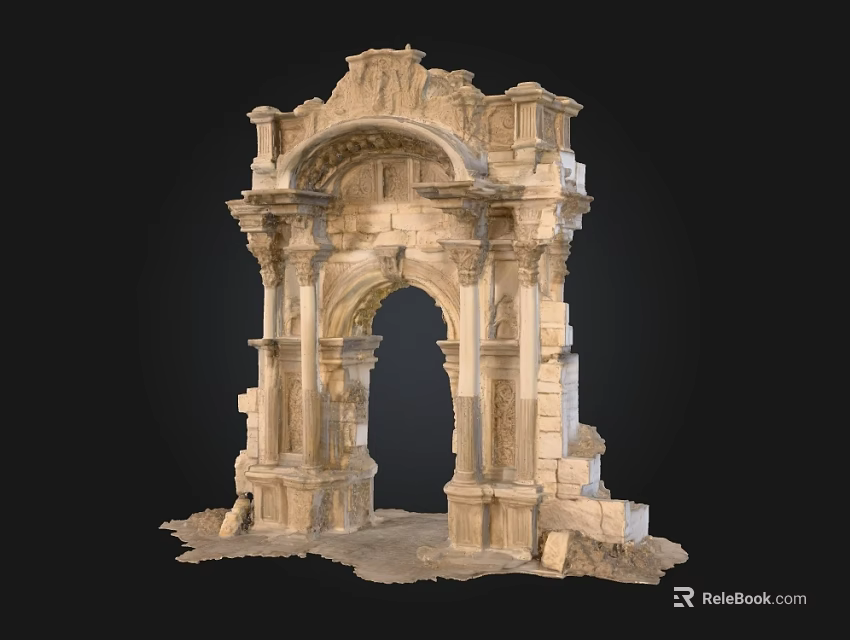 Ancient European Architecture Arch With Ornate Carvings And Classical Details 3d model 