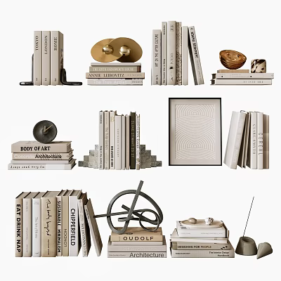Modern Books And Magazines Stacked With Artistic Decor For Home Interior Display Design 3d model