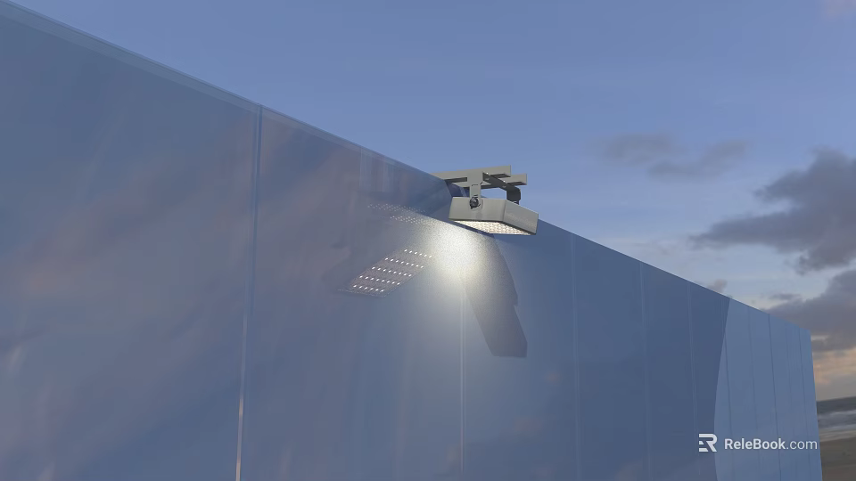 Security Camera Mounted On Glass Wall With Sunlight Shining Exterior 3d model 
