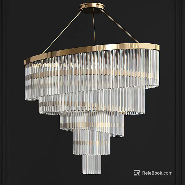 Modern Tiered Crystal Chandelier With Gold Frame And Transparent Crystals 3d model 