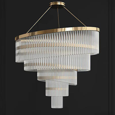 Modern Tiered Crystal Chandelier With Gold Frame And Transparent Crystals 3d model