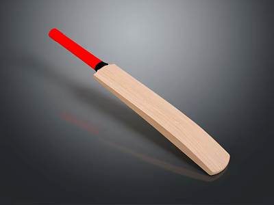 High Quality Cricket Bat With Wooden Blade And Red Handle For Sports Equipment 3d model