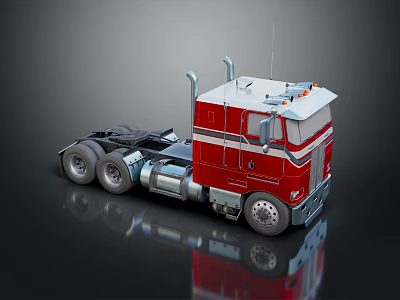 Red Semi Truck Cab With Chrome Accents And Multiple Wheels On Dark Background 3d model