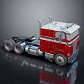 Red Semi Truck Cab With Chrome Accents And Multiple Wheels On Dark Background