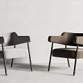 Modern Accent Chairs with Gray and Brown Upholstery Black Legs and Armrests