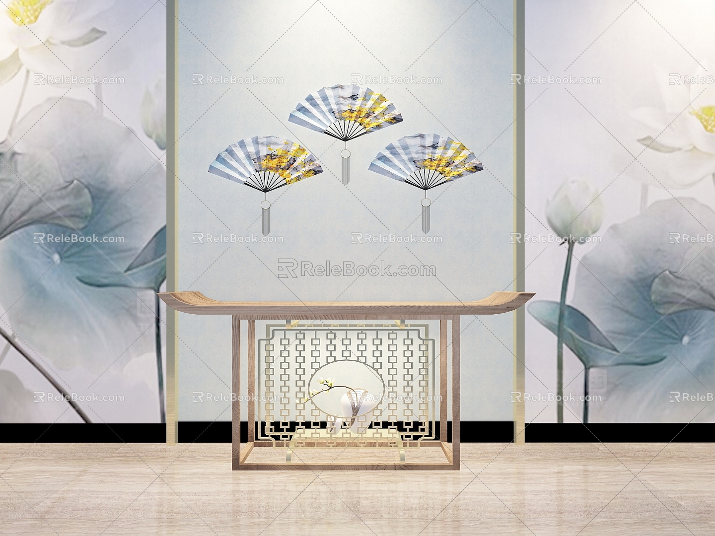 New Chinese Style Fan Table Decorations 3d model