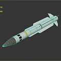 Military Missile With White Body Yellow Rings Copper Tip And Tail Fins Design