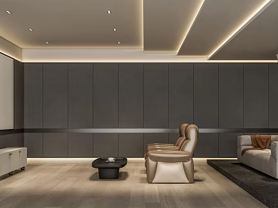 Luxurious Modern Home Theater Interior Design With Comfortable Seating And Ambient Lighting 3d model