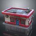 Vintage Small Building With Red Roof Blue Door Grid Windows And Roof Appliances
