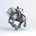 Tech Exhibition Hall Displaying Blue and White Centaur Figure with Mechanical Textures