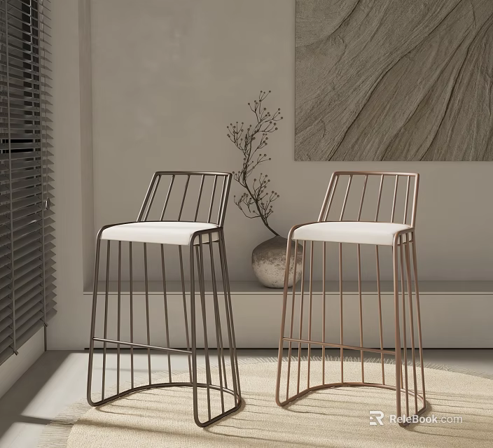 Modern Bar Stools With Metal Frame And White Cushioned Seat In Minimalist Interior 3d model 