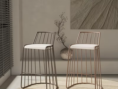 Modern Bar Stools With Metal Frame And White Cushioned Seat In Minimalist Interior 3d model