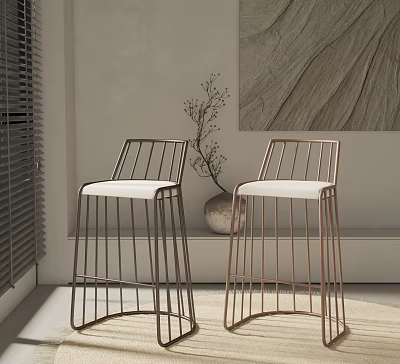 Modern Bar Stools With Metal Frame And White Cushioned Seat In Minimalist Interior 3d model