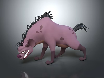 Purple Hyena Game and Movie Character With Black Mane Sharp Teeth Fierce Expression And Spots 3d model
