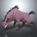 Purple Hyena Game and Movie Character With Black Mane Sharp Teeth Fierce Expression And Spots