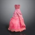 Man Modeling Elegant Pink Long Dress With Layered Skirt And Ruffled Details