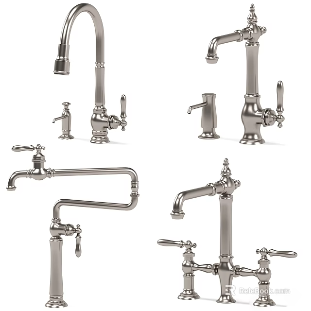 Vintage Bathroom Accessories Featuring Various Stylish Faucet Designs And Fixtures 3d model 