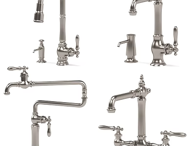 Vintage Bathroom Accessories Featuring Various Stylish Faucet Designs And Fixtures 3d model