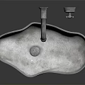 Metallic Hand Basin With Irregular Shape Curved Faucet And Control Knob