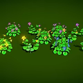 Green Plant Pots With Colorful Flowers And Lush Foliage On Green Background