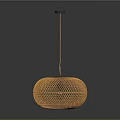 Orange Woven Round Pendant Light with Black Top Hanging via Cord