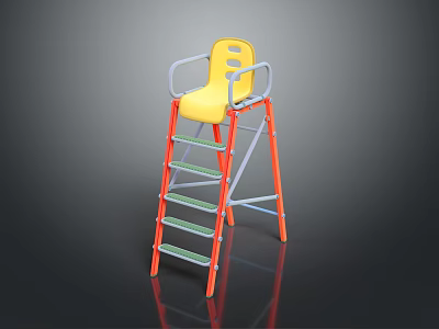 Kids High Chair With Yellow Seat Red Ladder Frame And Gray Armrests Design 3d model