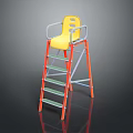 Kids High Chair With Yellow Seat Red Ladder Frame And Gray Armrests Design