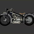 Vintage Classic Motorcycle With Black Blue Body Brown Leather Seat And Chrome Details