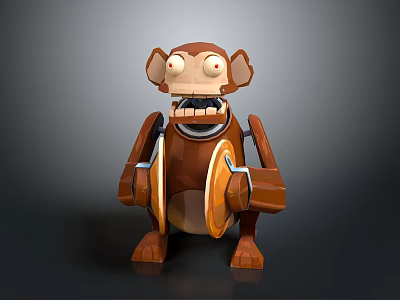 Cartoon Style Brown Monkey Game Movie Character With Large Ears And Playful Design 3d model