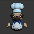Chef Pug Plush Toy With Blue Shirt White Apron Bow Tie And Chef Hat