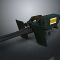 Military Heavy Duty Weapon With Twin Barrels Green Armor Mechanical Design And Yellow Sign