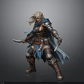 Blonde Warrior With Blue Cape And Dual Swords In Leather Metal Armor