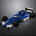 Blue Formula Race Car with Aerodynamic Design ELF Warranty Logos Rear Wing and Black Wheels