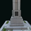 Tall Monument Structure With Stone Pedestal Top Statue Square Base And Green Patches