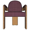Comfortable Burgundy Fabric Dining Chair With Oak Armrests And Wooden Legs