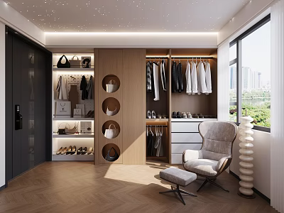 Modern Wood Grain Shoe Cabinet With Built In LED Lighting And Multifunctional Closet Storage 3d model