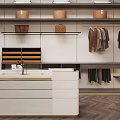 Modern Walk In Closet With Built In Shelves Hanging Clothes And Drawers