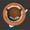 Cute Cartoon Character Sculpture Carving In Cup With Red Cheeks On Orange Saucer And Spoon