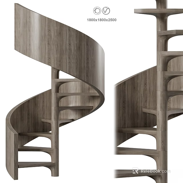 Elegant Modern Wooden Spiral Staircase With Curved Structure And Smooth Finish 3d model 