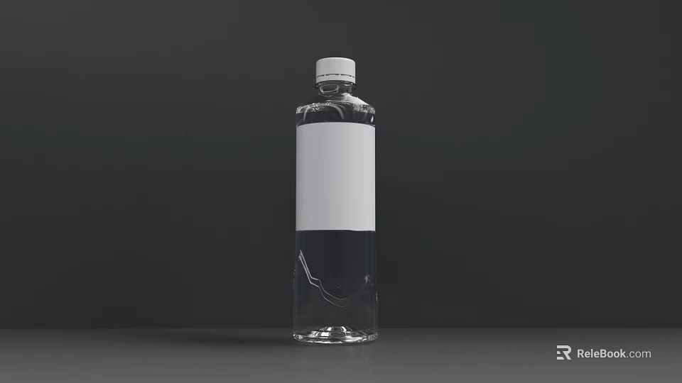 Transparent Plastic Beverage Bottle With White Label And Cap On Dark Background 3d model 